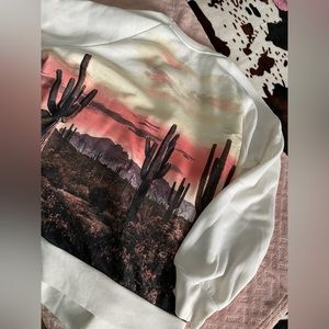 White cactus crew neck western wear plus size